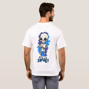 Sneaky Süßes Skelett Halloween Blau Splash T-Shirt