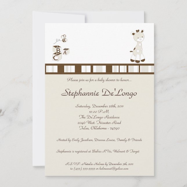 Snicker Doodle Giraffe Kinderdusche Einladung (Vorderseite)