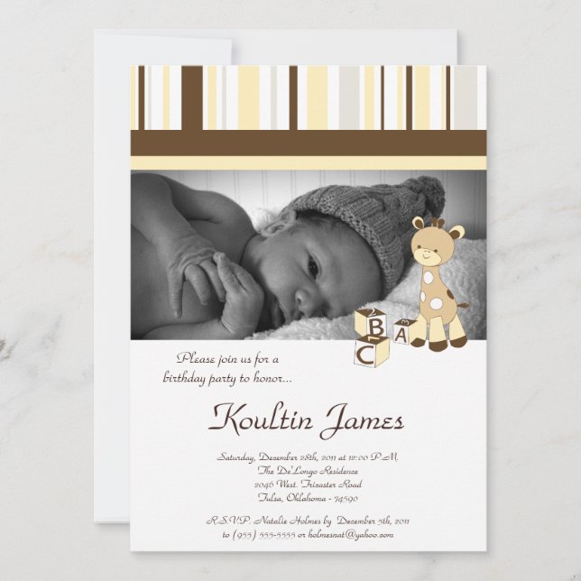 Snicker Doodle Giraffe Yellow Birthday Einladung (Vorderseite)