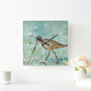 Snipe Shorebird Beach House Wohngestaltung Art Quadratische Wanduhr