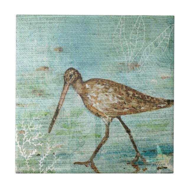 Snipe Shorebird Coastal Beach House Deco Fliese (Vorderseite)