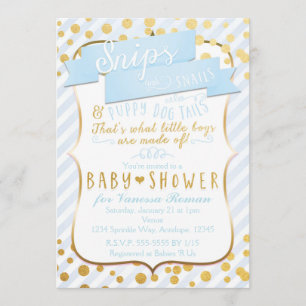 Snips & Snails Blaue & Goldene Babyshower-Einladun Einladung