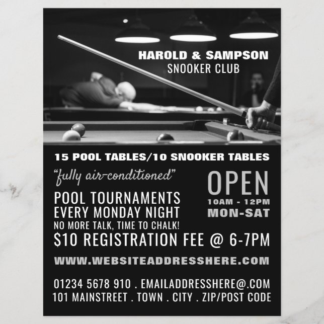 Snooker Club Portrait, Pool, Snooker Club Advertiv Flyer (Vorne)