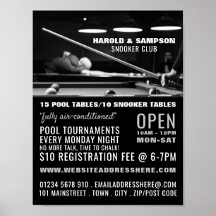 Snooker Club Portrait, Pool, Snooker Club Advertiv Poster