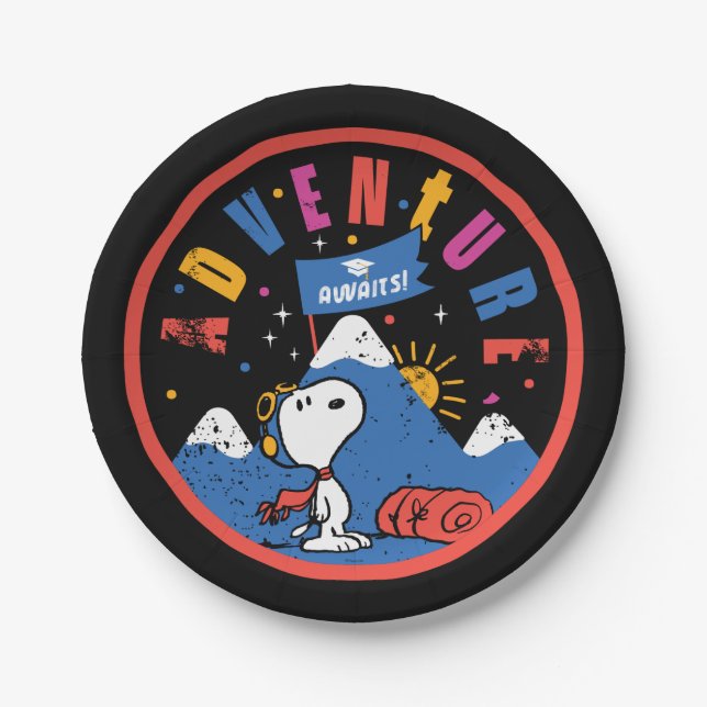 Snoopy Abenteuer Wartet Abschluss Berg Design Pappteller (Vorderseite)