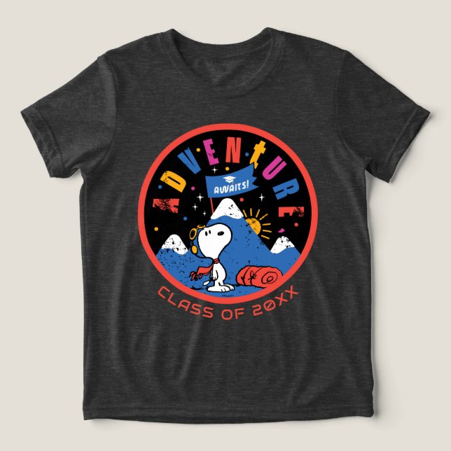Snoopy Abenteuer Wartet Abschluss Berg Design Tri-Blend Shirt (Design Vorderseite)