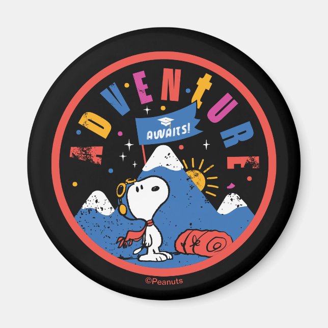 Snoopy Abenteuer Wartet Bergdesign Zur Abschlussfe Magnet (Vorne)