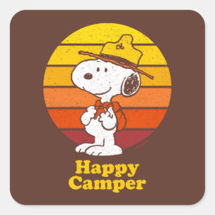 Snoopy Beagle Scout - Glücklicher Camper Quadratischer Aufkleber