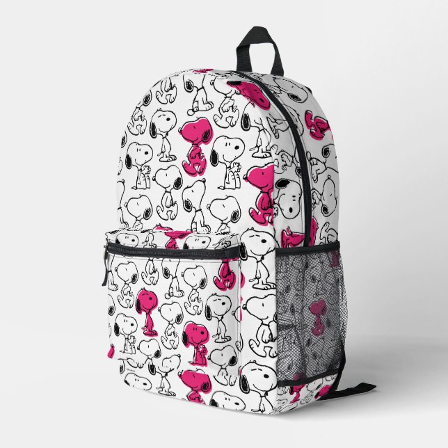 Snoopy Black & Magenta Pattern Bedruckter Rucksack (Rückseitige Ecke Rechts)