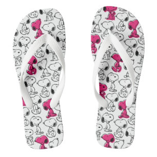 Snoopy Black & Magenta Pattern Flip Flops