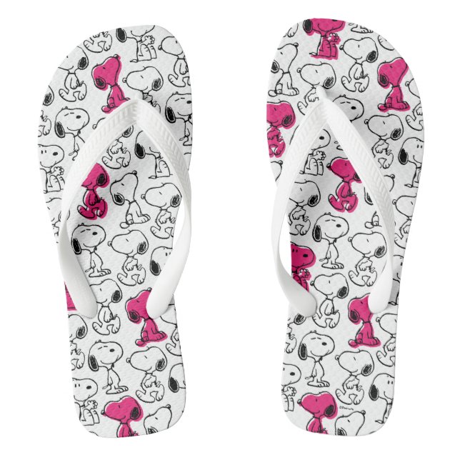 Snoopy Black & Magenta Pattern Flip Flops (Fußbett)