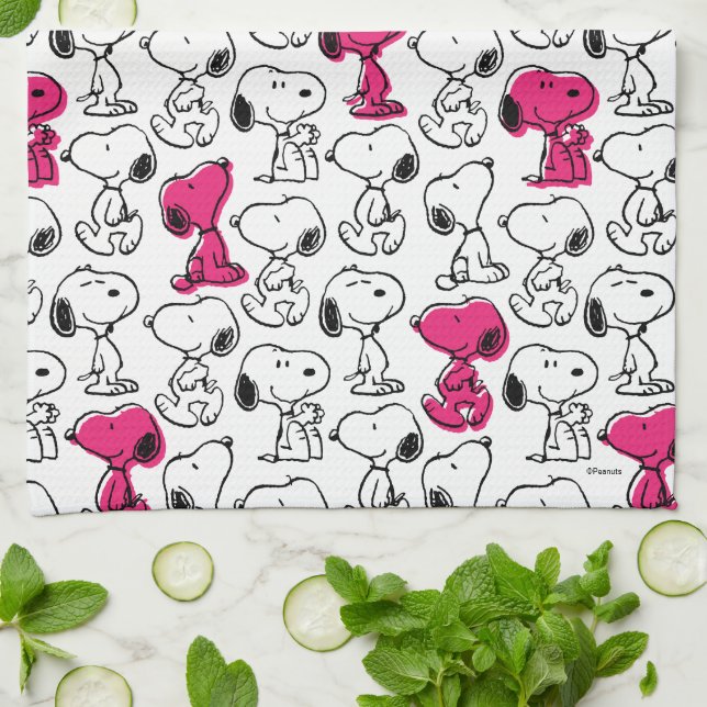 Snoopy Black & Magenta Pattern Geschirrtuch (Gefaltet)