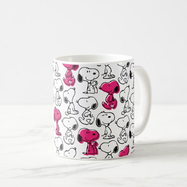 Snoopy Black & Magenta Pattern Kaffeetasse (VorderseiteRechts)