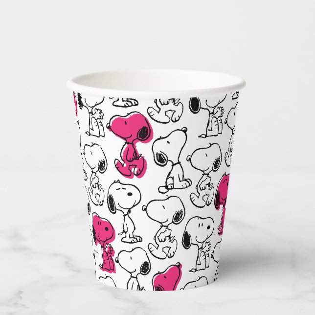 Snoopy Black & Magenta Pattern Pappbecher (Vorderseite)