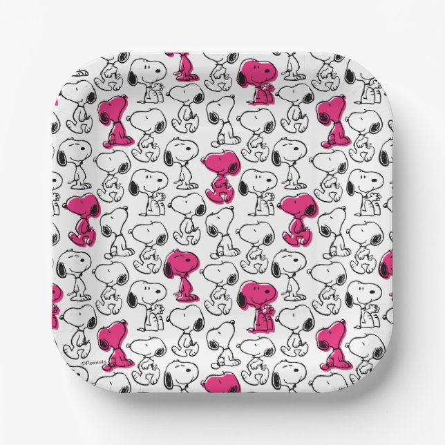 Snoopy Black & Magenta Pattern Pappteller (Vorderseite)