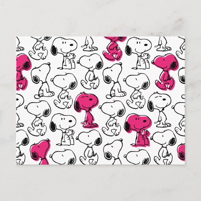 Snoopy Black & Magenta Pattern Postkarte (Vorderseite)