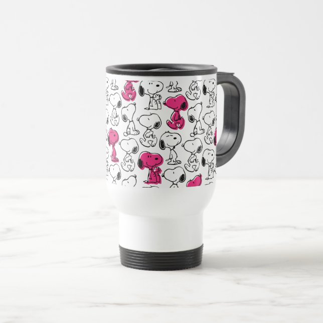 Snoopy Black & Magenta Pattern Reisebecher (VorderseiteRechts)