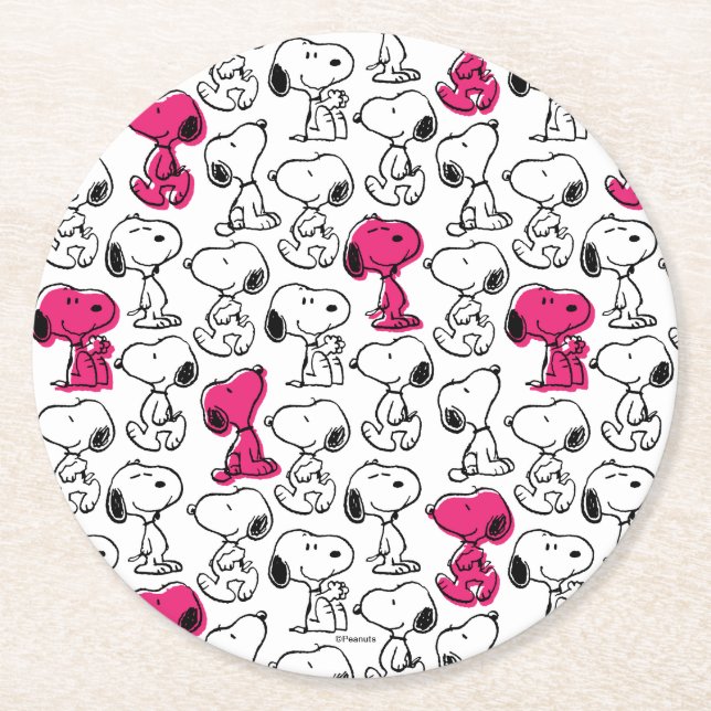 Snoopy Black & Magenta Pattern Runder Pappuntersetzer (Vorderseite)