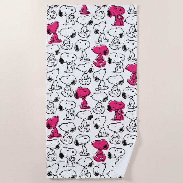 Snoopy Black & Magenta Pattern Strandtuch (Vorderseite)