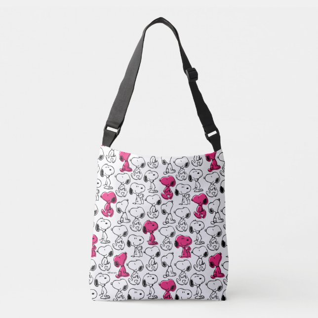 Snoopy Black & Magenta Pattern Tragetaschen Mit Langen Trägern (Vorderseite)
