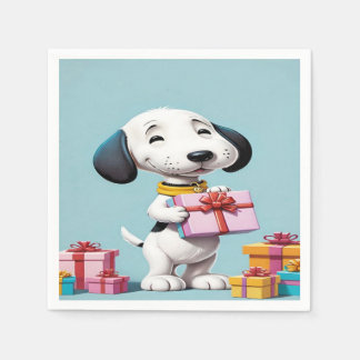 Snoopy, der niedliche Hund hält eine Geschenkboxen Serviette