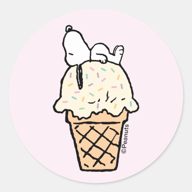 Snoopy Eiswaffel mit Streuseln Runder Aufkleber (Vorderseite)