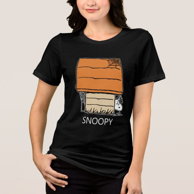 Snoopy Halloween Spider Web Doghouse Tri-Blend Shirt (Vorderseite)