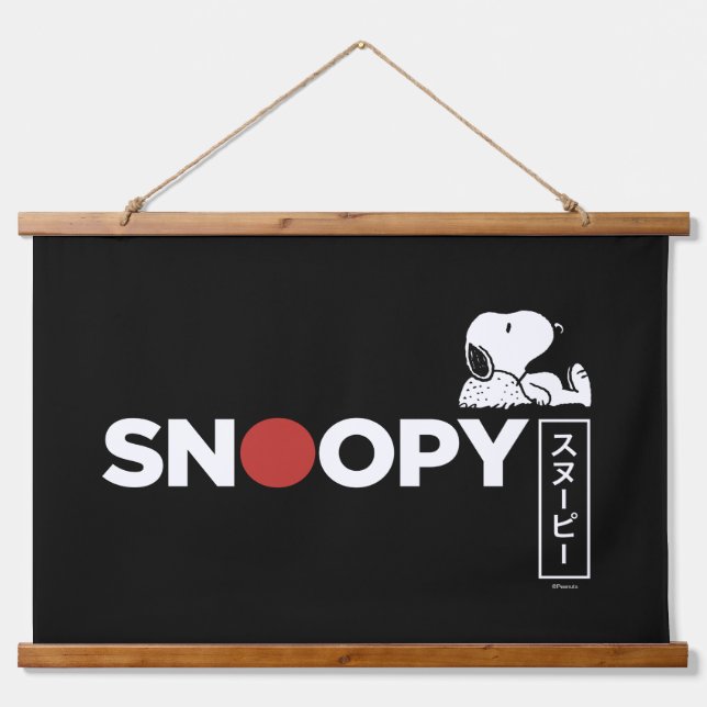 Snoopy Japanisch Typografie Grafik Wandteppich Mit Holzrahmen (Vorne)