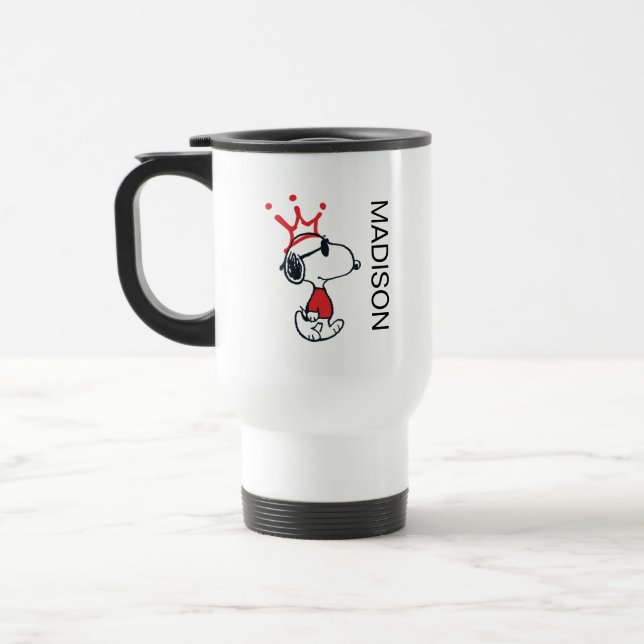 Snoopy - Joe Cool Crown | Name hinzufügen Reisebecher (Links)