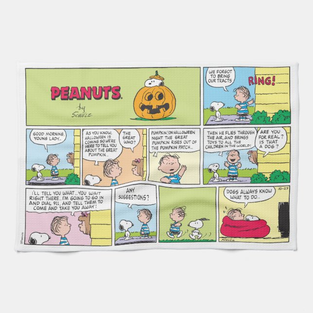Snoopy & Linus | Die große Pumpkin-News Geschirrtuch (Horizontal)