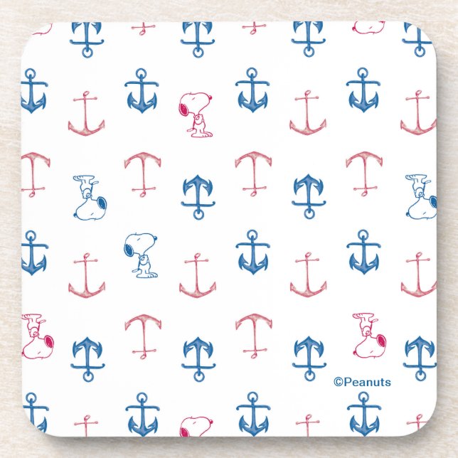 Snoopy Nautical Anchor Pattern Getränkeuntersetzer (Vorderseite)