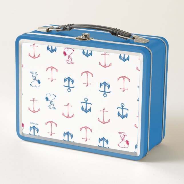 Snoopy Nautical Anchor Pattern Metall Brotdose (Vorderseite)