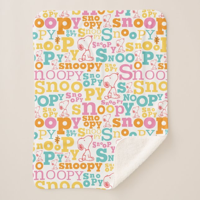 Snoopy Pastel Text Pattern Sherpadecke (Vorderseite)