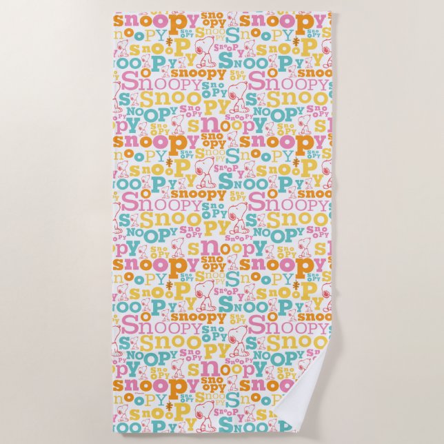 Snoopy Pastel Text Pattern Strandtuch (Vorderseite)