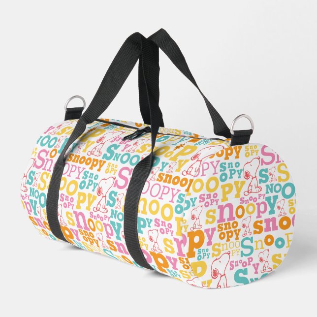 Snoopy Pastel Textmuster Duffle Bag (Linke Seite)