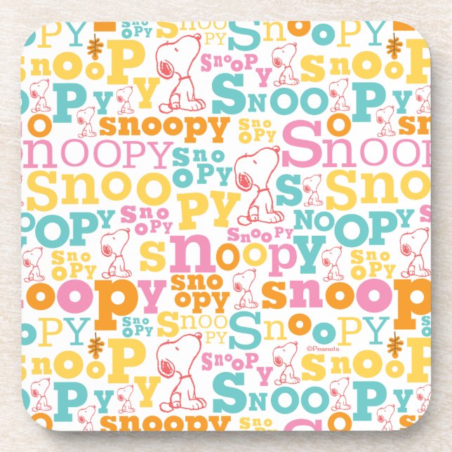 Snoopy Pastel Textmuster Getränkeuntersetzer (Vorderseite)
