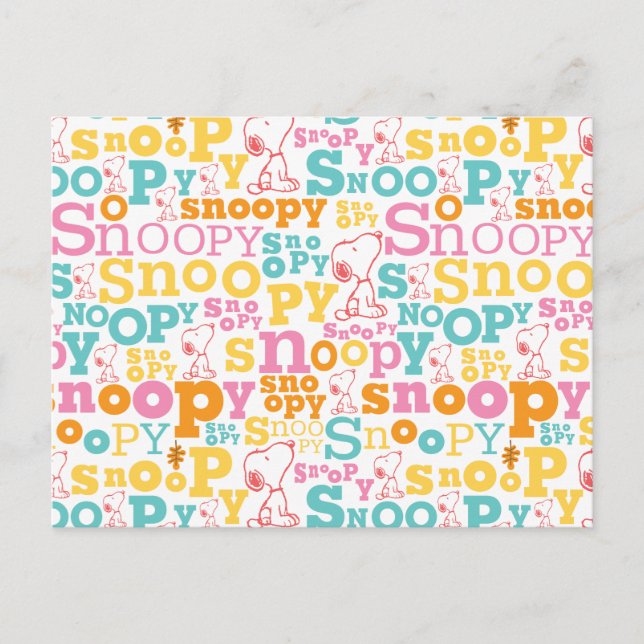 Snoopy Pastel Textmuster Postkarte (Vorderseite)