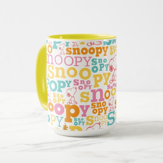 Snoopy Pastel Textmuster Tasse (Vorderseite Links)