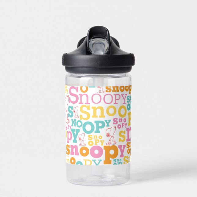Snoopy Pastel Textmuster Trinkflasche (Vorne)