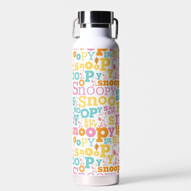 Snoopy Pastel Textmuster Trinkflasche (Vorne)