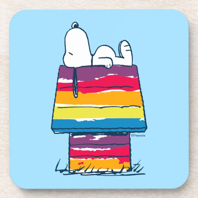 Snoopy | Rainbow Dog House Getränkeuntersetzer (Vorderseite)