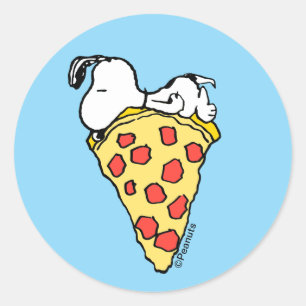 Snoopy   Schlafendes Pizzastück Runder Aufkleber