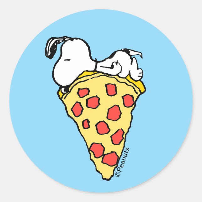 Snoopy | Schlafendes Pizzastück Runder Aufkleber (Vorderseite)