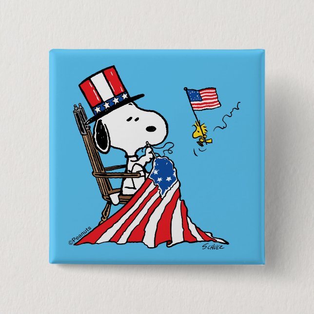 Snoopy Sewing 4. Juli Flagge Button (Vorderseite)