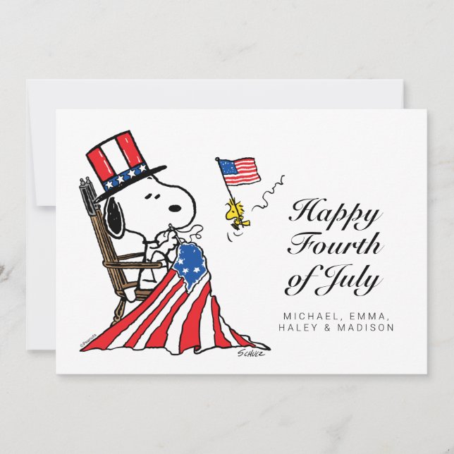 Snoopy Sewing 4. Juli Flagge Feiertagskarte (Vorderseite)