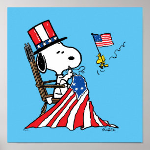 Snoopy Sewing 4. Juli Flagge Poster
