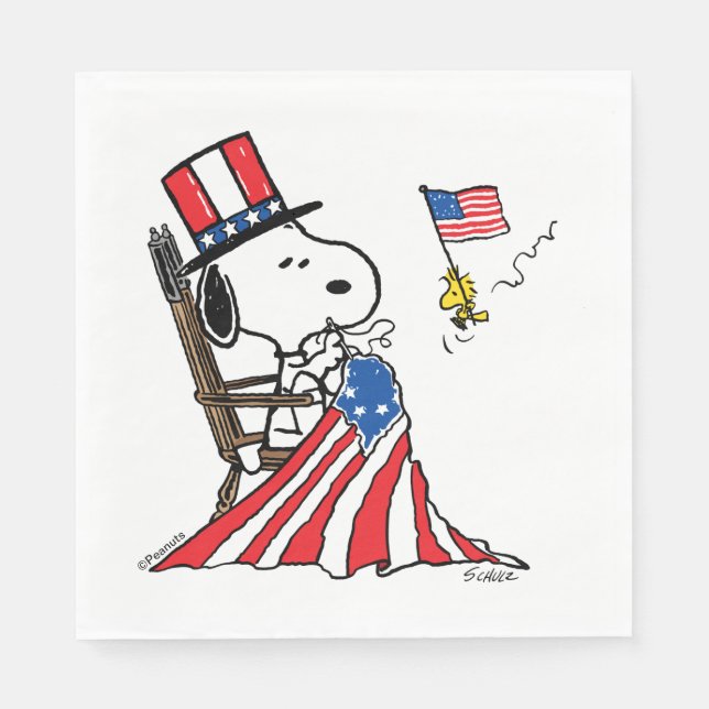 Snoopy Sewing 4. Juli Flagge Serviette (Vorderseite)