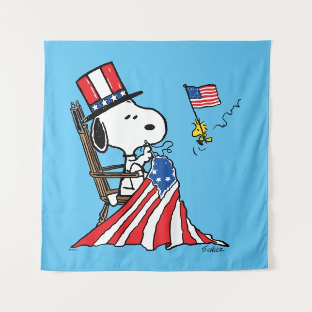 Snoopy Sewing 4. Juli Flagge Wandteppich (Vorderseite)