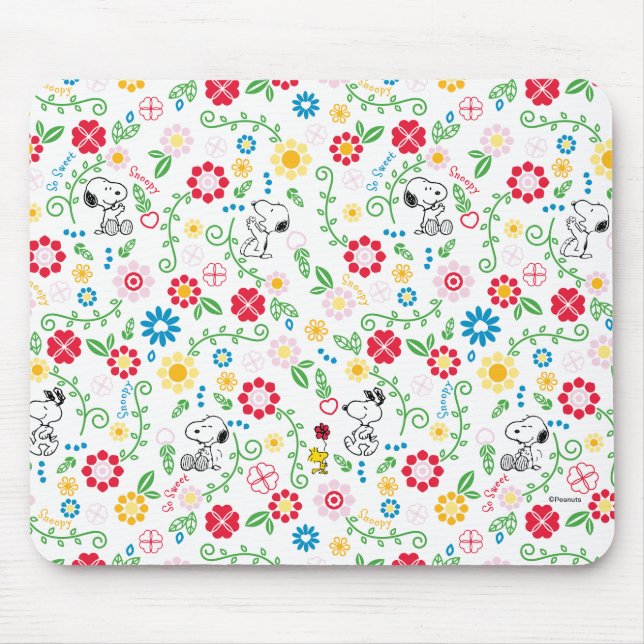 Snoopy So Sweet Blume Muster Mousepad (Vorne)