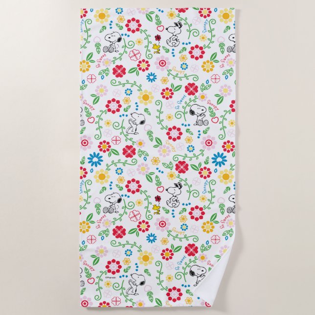 Snoopy So Sweet Flower Pattern Strandtuch (Vorderseite)